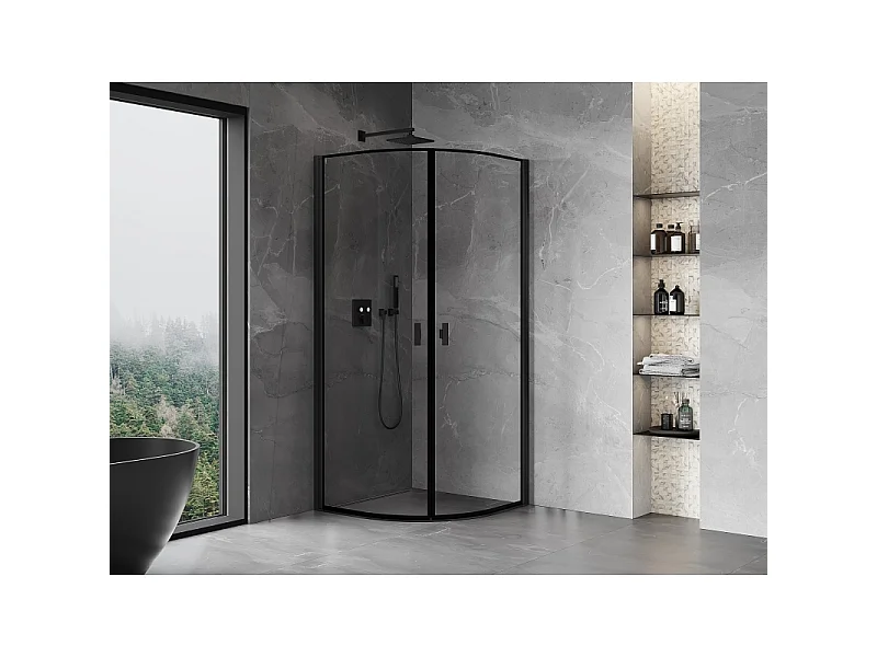 Mexen Mist halvcirkelformet brusekabine med svingdøre 80 x 80 cm, sort ramme, sort - 8A31-080-080-70-70