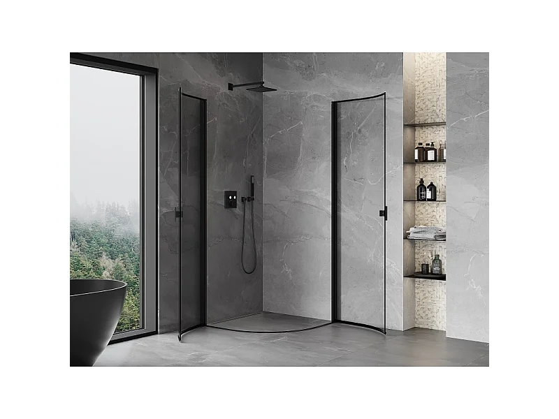 Mexen Mist halvcirkelformet brusekabine med svingdøre 80 x 80 cm, sort ramme, sort - 8A31-080-080-70-70