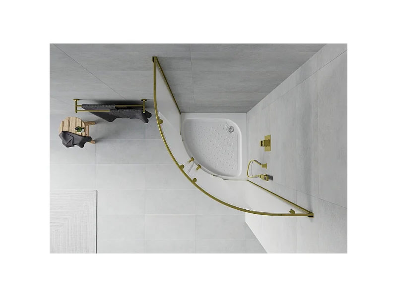 Mexen Rio halvrund brusekabine 80 x 80 cm, frostet, guld + brusebund, hvid - 863-080-080-50-30-4710
