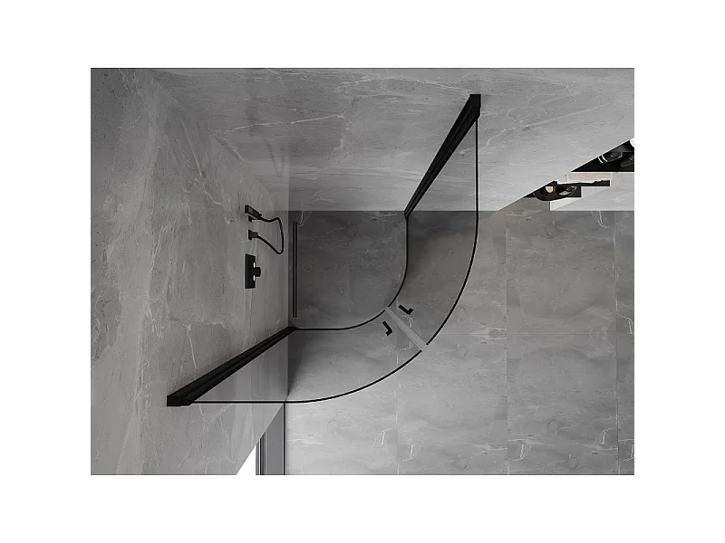 Mexen Mist halvcirkelformet brusekabine med hængslede døre 80 x 80 cm, transparent, sort - 8A31-080-080-70-00