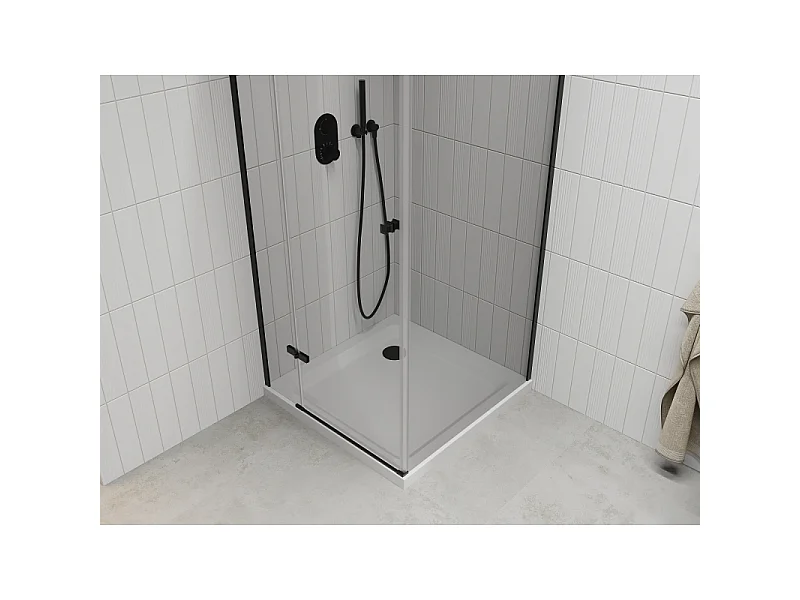 Mexen Roma draaibare douchecabine 100 x 100 cm, transparant, zwart + Flat douchebak, wit - 854-100-100-70-00-4010B