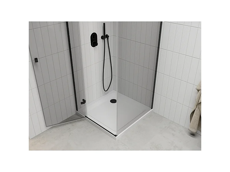 Mexen Roma draaibare douchecabine 100 x 100 cm, transparant, zwart + Flat douchebak, wit - 854-100-100-70-00-4010B