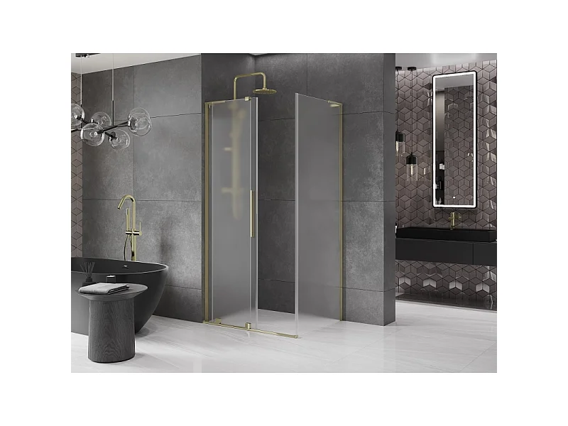 Mexen Velar L sliding shower cabin 100 x 80 cm, frost, gold - 871-100-080-33-50