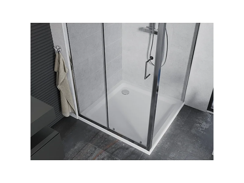 Mexen Apia Schiebeduschkabine 90 x 90 cm, transparent, Chrom + Duschwanne Flat - 840-090-090-01-00-4010