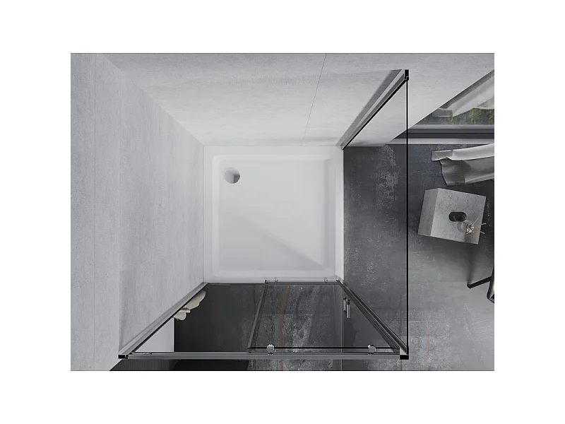 Mexen Apia Schiebeduschkabine 90 x 90 cm, transparent, Chrom + Duschwanne Flat - 840-090-090-01-00-4010