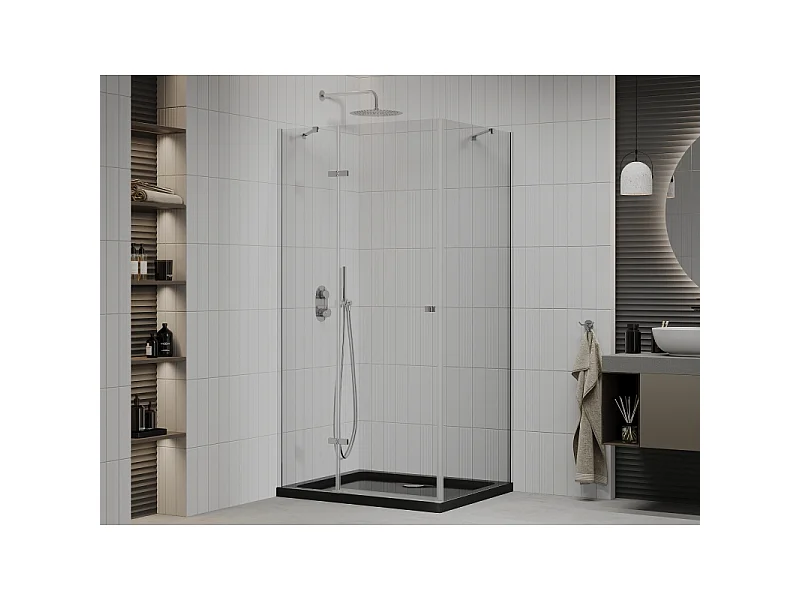 Mexen Roma cabine de douche pivotante 90 x 120 cm, transparente, chrome + receveur plat, noir - 854-090-120-01-00-4070