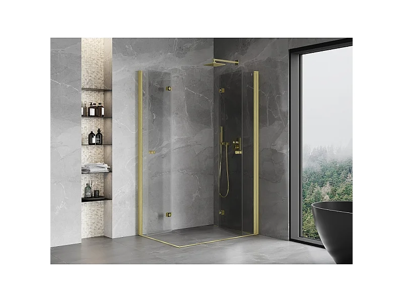 Mexen Mist-F Duo cabine de douche pliable droite 100 x 110 cm, transparent, or brossé - 8A6-100L-110P-55-00