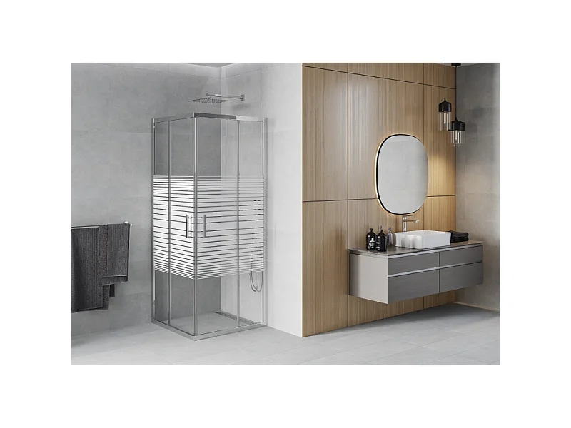 Mexen Rio square shower enclosure 80 x 80 cm, white stripes, chrome - 860-080-080-01-20