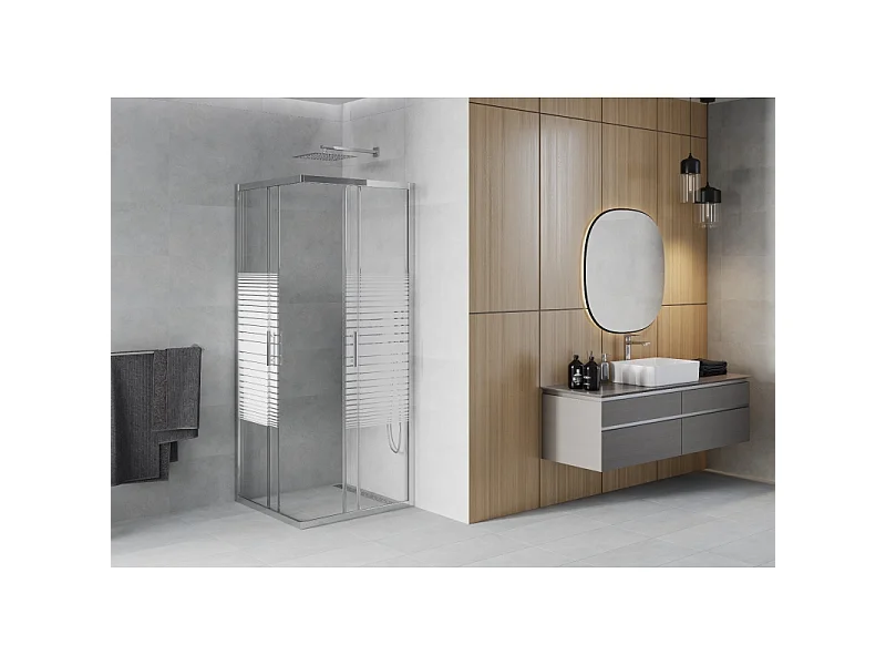 Mexen Rio square shower enclosure 80 x 80 cm, white stripes, chrome - 860-080-080-01-20