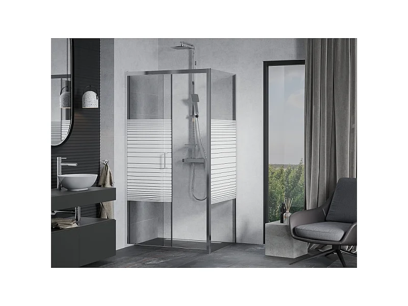 Mexen Apia drsna pršna kabina 140 x 100 cm, bele črte, krom - 840-140-100-01-20