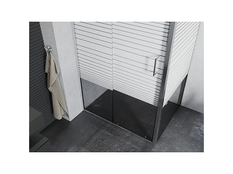 Mexen Apia drsna pršna kabina 140 x 100 cm, bele črte, krom - 840-140-100-01-20