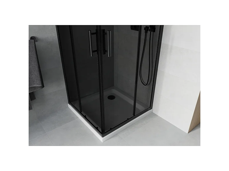 Mexen Rio kabina prysznicowa kwadratowa 90 x 90 cm, grafit, czarna + brodzik Flat, biały - 860-090-090-70-40-4010B