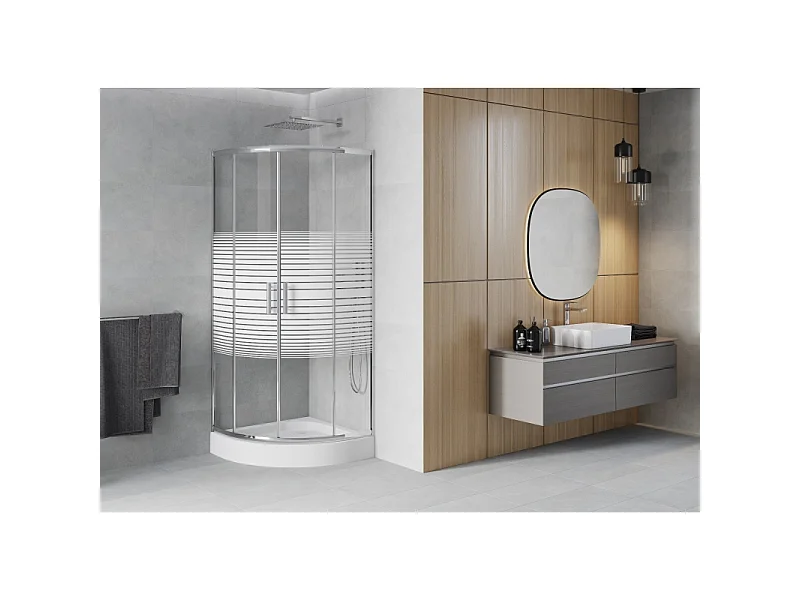 Mexen Rio halfronde douchecabine 70 x 70 cm, witte strepen, chroom + douchebak, wit - 863-070-070-01-20-4710