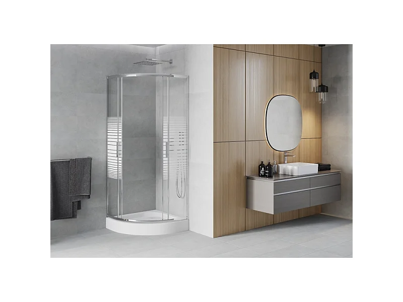 Mexen Rio halfronde douchecabine 70 x 70 cm, witte strepen, chroom + douchebak, wit - 863-070-070-01-20-4710