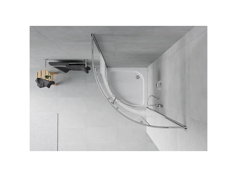 Mexen Rio halfronde douchecabine 70 x 70 cm, witte strepen, chroom + douchebak, wit - 863-070-070-01-20-4710