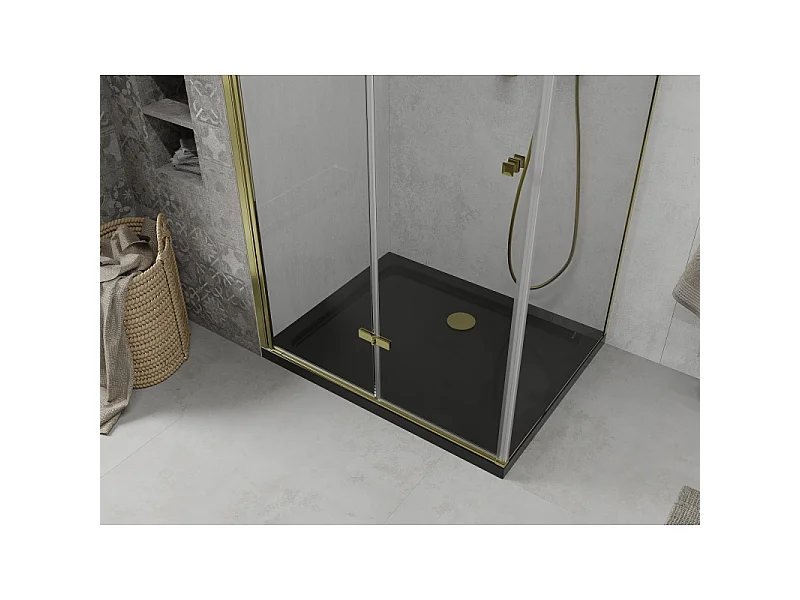 Mexen Lima cabine de douche pliable 90 x 100 cm, transparent, or + receveur Flat, noir - 856-090-100-50-00-4070G