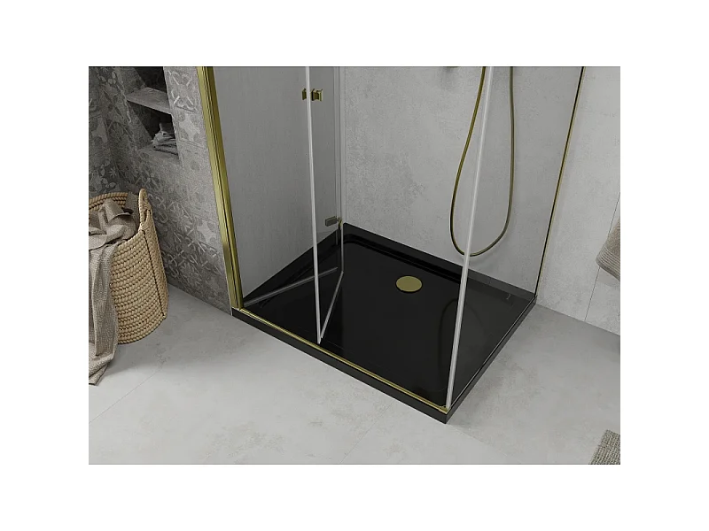 Mexen Lima cabine de douche pliable 90 x 100 cm, transparent, or + receveur Flat, noir - 856-090-100-50-00-4070G