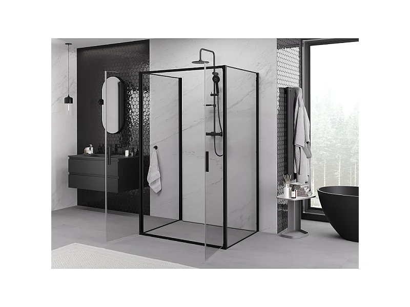Mexen Exo-3S cabine de douche à 3 parois pivotante 80 x 85 cm, transparente, noire - 814-080-085-70-00-3S