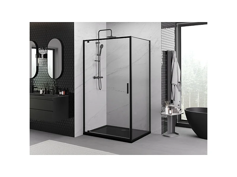 Mexen Exo Duschkabine, 90 x 80 cm, transparent, schwarz - 8181-090-080-70-00