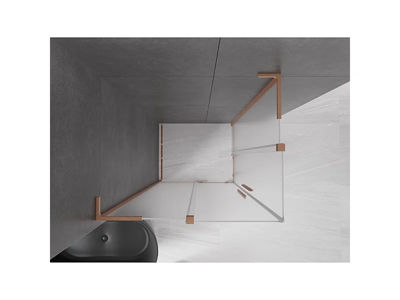 Mexen Velar L Duo schuifdouchecabine 90 x 80 cm, matglas, geborsteld koper - 871-090-080-02-33-65