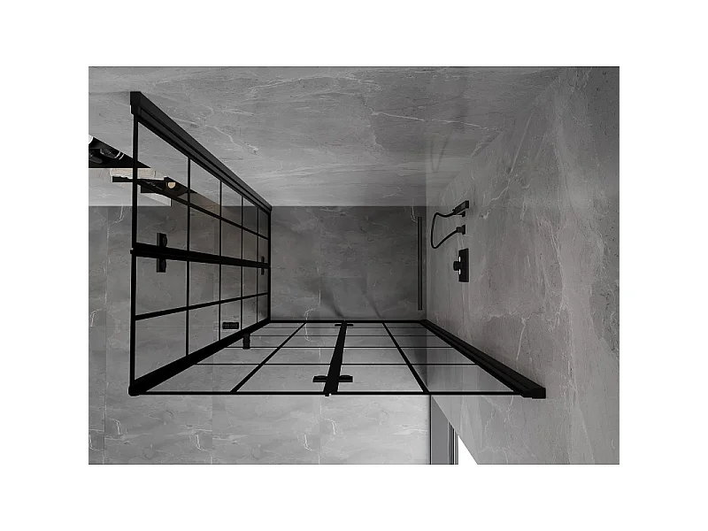 Mexen Mist-F Duo cabine de duche dobrável direita 70 x 85 cm, padrão quadriculado preto, preto - 8A6-070L-085P-70-77