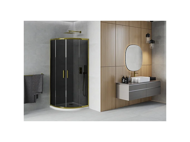 Mexen Rio halvrund brusekabine 80 x 80 cm, grafit, guld + Flat brusekar, hvid - 863-080-080-50-40-4110G