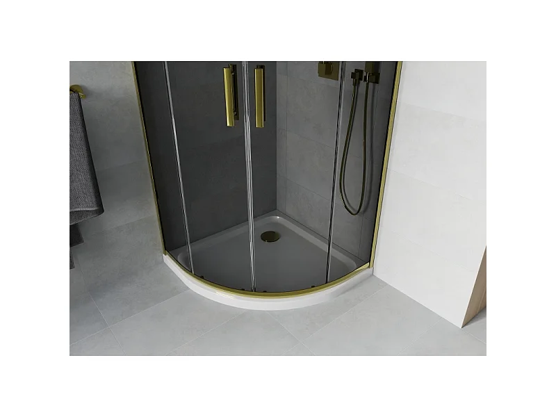 Mexen Rio halvrund brusekabine 80 x 80 cm, grafit, guld + Flat brusekar, hvid - 863-080-080-50-40-4110G