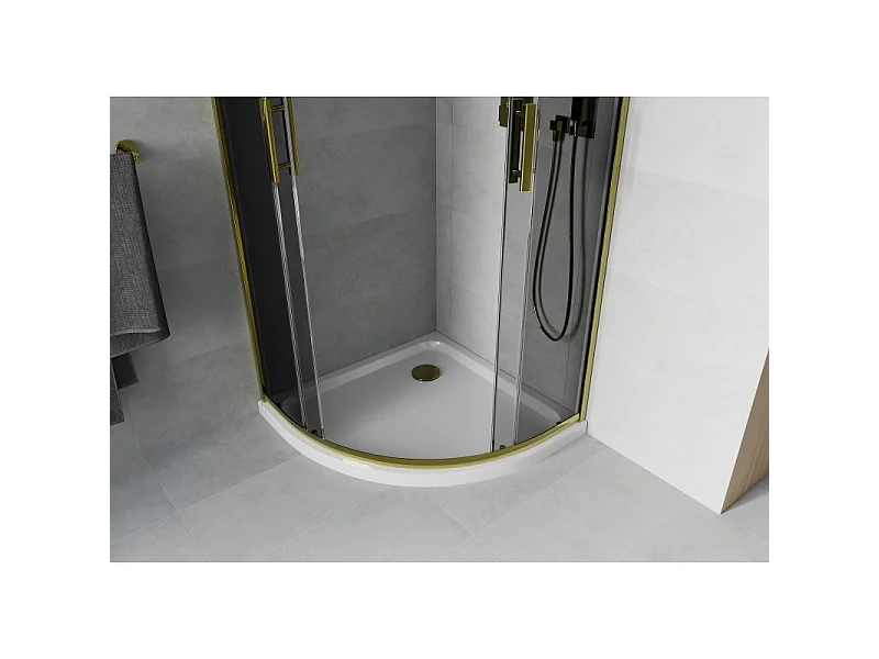 Mexen Rio halvrund brusekabine 80 x 80 cm, grafit, guld + Flat brusekar, hvid - 863-080-080-50-40-4110G