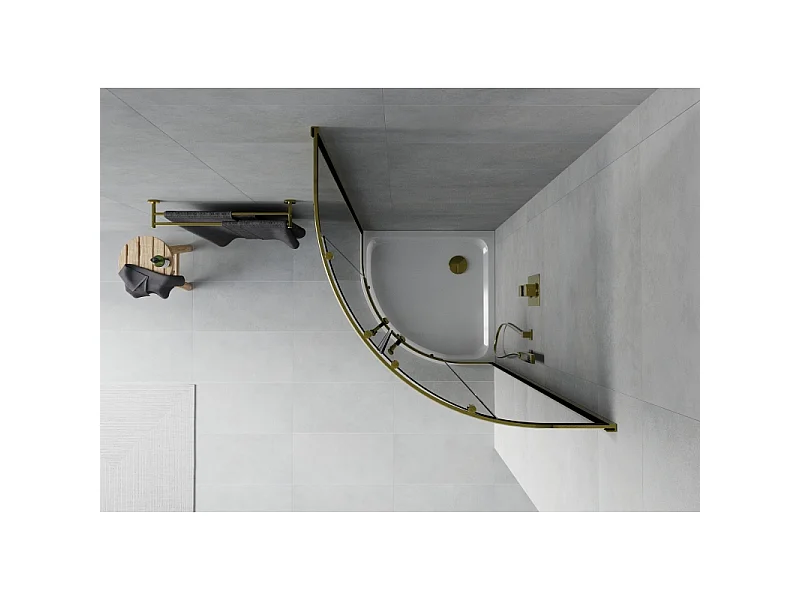 Mexen Rio halvrund brusekabine 80 x 80 cm, grafit, guld + Flat brusekar, hvid - 863-080-080-50-40-4110G