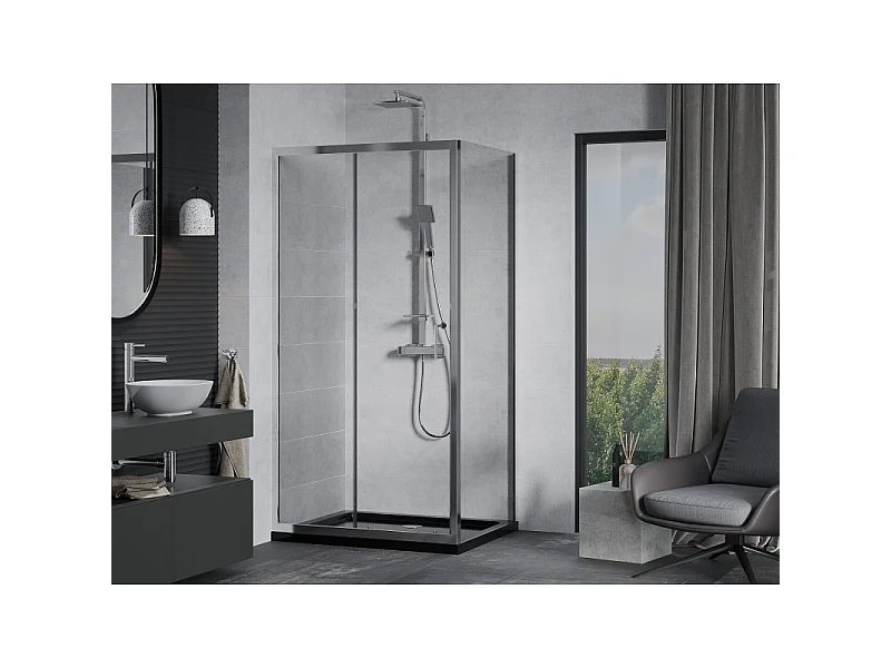 Mexen Apia skydedørs brusekabine 130 x 80 cm, transparent, krom + Flat brusekar, sort - 840-130-080-01-00-4070