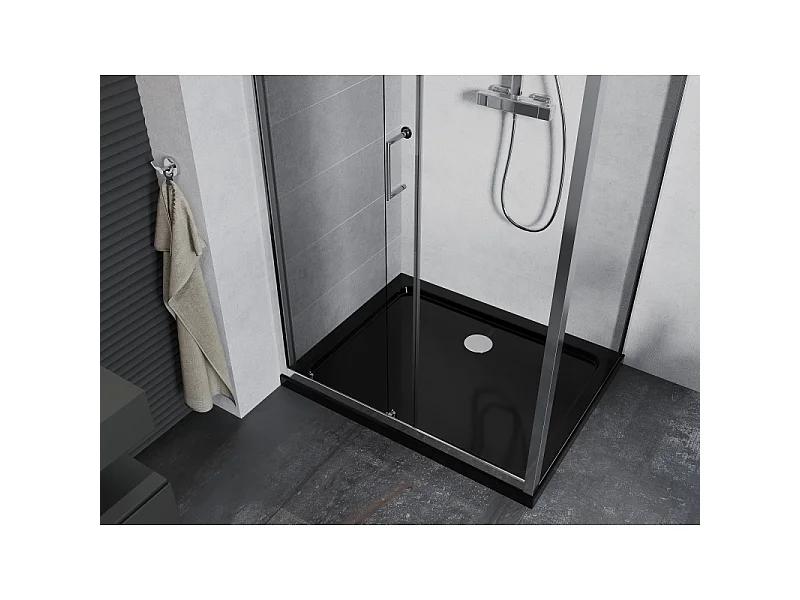 Mexen Apia skydedørs brusekabine 130 x 80 cm, transparent, krom + Flat brusekar, sort - 840-130-080-01-00-4070