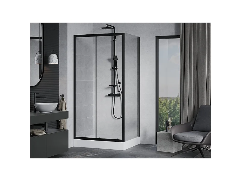 Mexen Apia skydedørs brusekabine 120 x 80 cm, transparent, sort + Rio brusekar - 840-120-080-70-00-4510