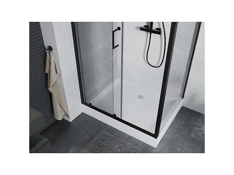 Mexen Apia skydedørs brusekabine 120 x 80 cm, transparent, sort + Rio brusekar - 840-120-080-70-00-4510
