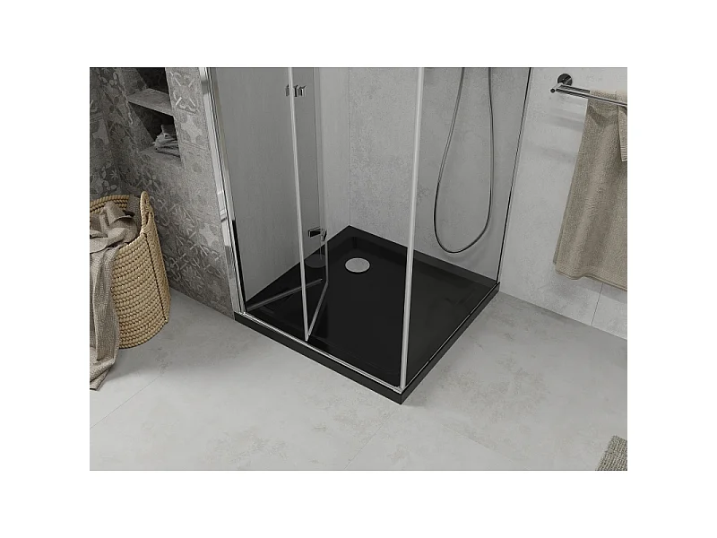 Mexen Lima sammenfoldeligt brusekabine 80 x 80 cm, transparent, krom + Flat brusekar, sort - 856-080-080-01-00-4070
