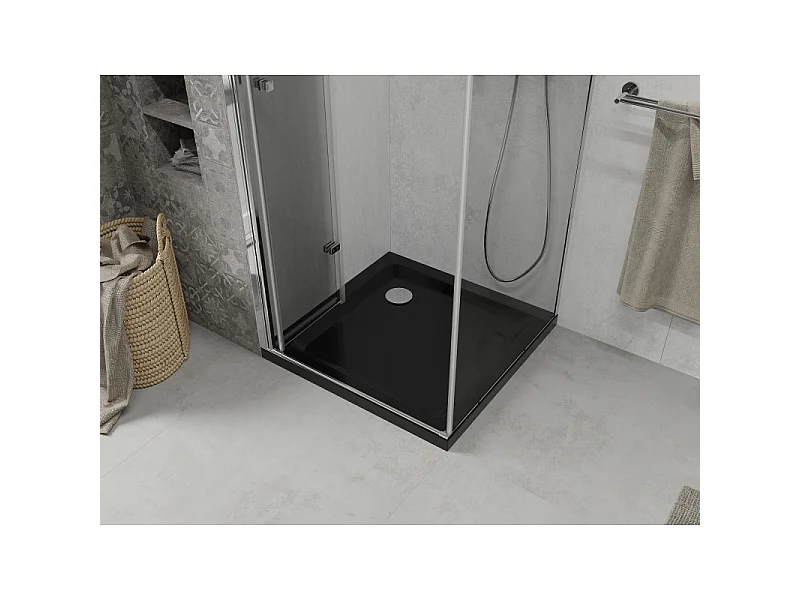 Mexen Lima sammenfoldeligt brusekabine 80 x 80 cm, transparent, krom + Flat brusekar, sort - 856-080-080-01-00-4070