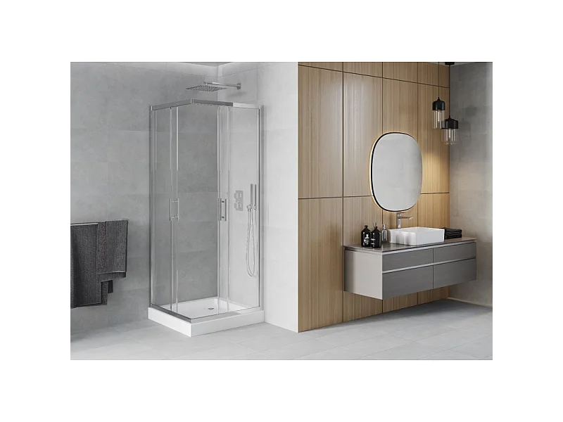 Mexen Rio vierkante douchecabine 70 x 70 cm, transparant, chroom + douchebak, wit - 860-070-070-01-00-4510