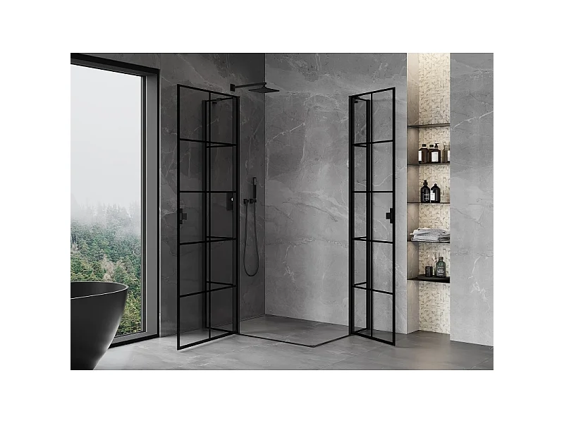 Mexen Mist Duo brusekabine svingbar 110 x 75 cm, sort net, sort - 8A4-110L-075P-70-77