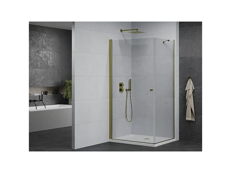 Mexen Pretoria cabine de douche pivotante 70 x 90 cm, transparente, dorée + receveur plat - 852-070-090-50-00-4010