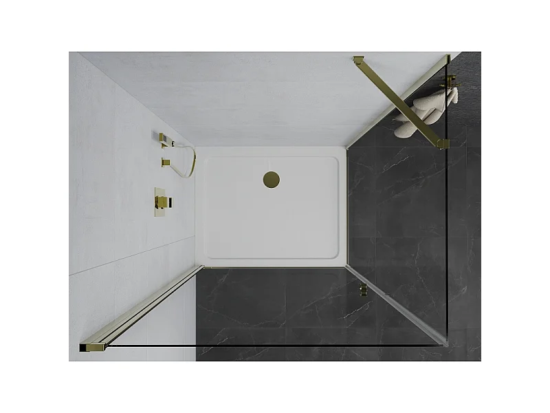 Mexen Pretoria cabine de douche pivotante 70 x 90 cm, transparente, dorée + receveur plat - 852-070-090-50-00-4010