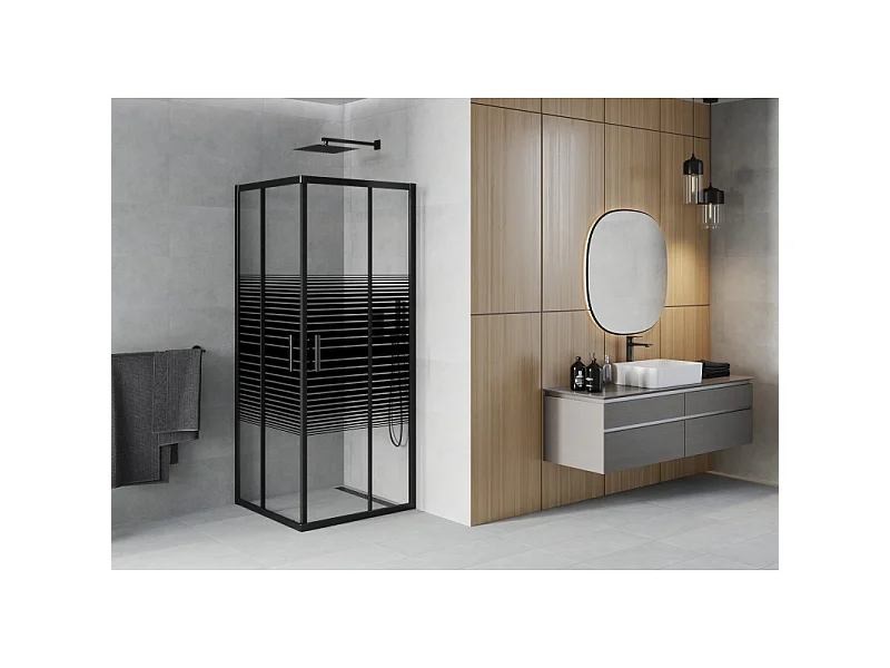 Mexen Rio kvadratisk brusekabine 80 x 80 cm, sorte striber, sort - 860-080-080-70-20