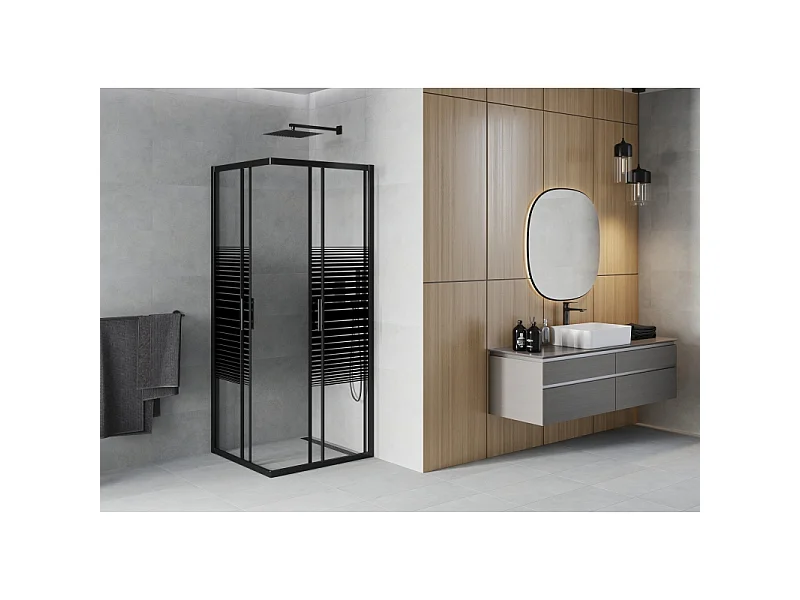 Mexen Rio kvadratisk brusekabine 80 x 80 cm, sorte striber, sort - 860-080-080-70-20