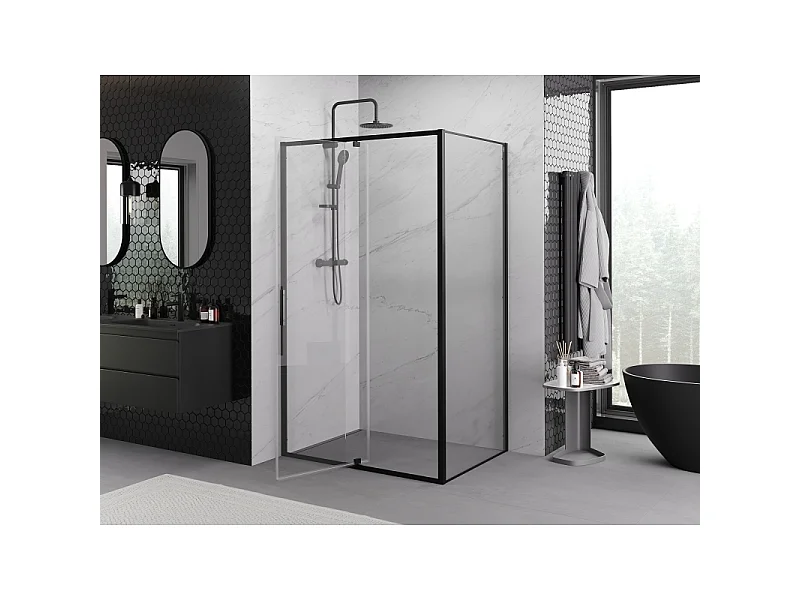 Mexen Exo douchecabine met draaideur 130 x 120 cm, transparant, zwart - 819-130-120-70-00