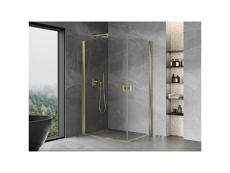 Mexen Mist-B Duo cabina doccia a battente 80 x 75 cm, trasparente, oro - 8A2-080-075-50-00