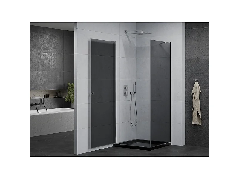 Mexen Pretoria cabine de douche pivotante 90 x 90 cm, graphite, chrome + receveur Flat, noir - 852-090-090-01-40-4070