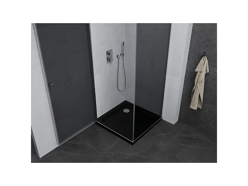 Mexen Pretoria cabine de douche pivotante 90 x 90 cm, graphite, chrome + receveur Flat, noir - 852-090-090-01-40-4070