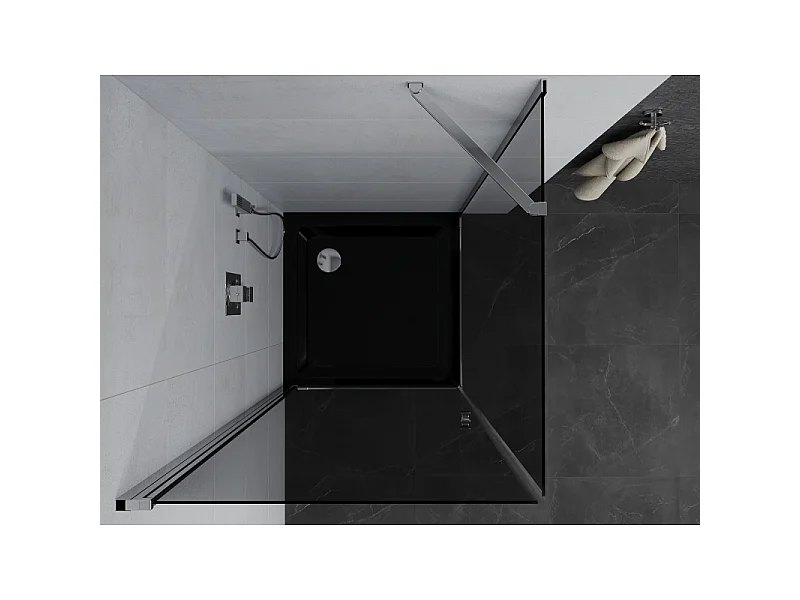 Mexen Pretoria cabine de douche pivotante 90 x 90 cm, graphite, chrome + receveur Flat, noir - 852-090-090-01-40-4070