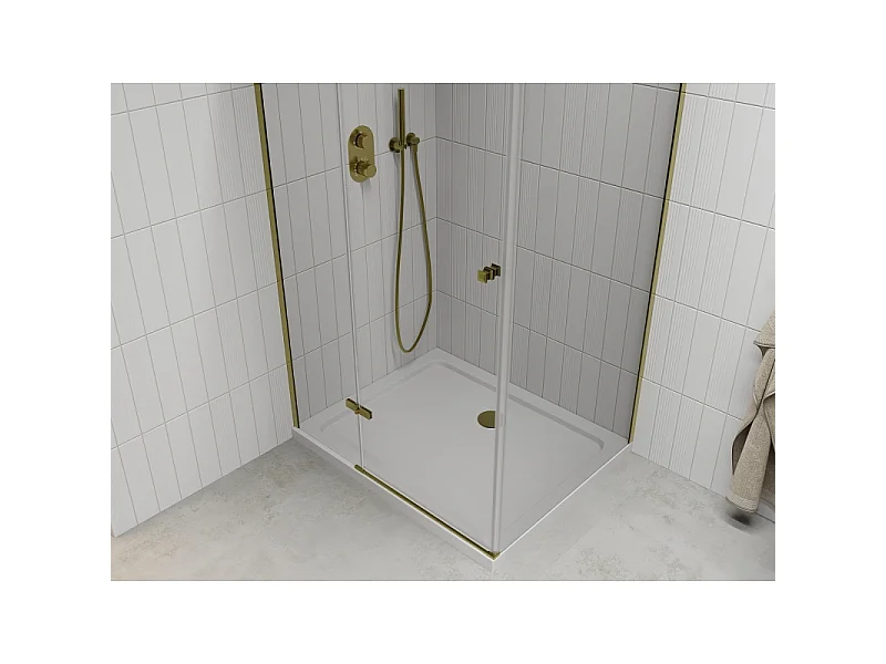 Mexen Roma svingbar brusekabine 100 x 80 cm, transparent, guld + flad brusekar - 854-100-080-50-00-4010