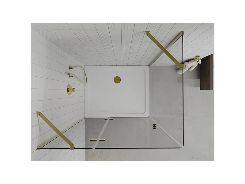 Mexen Roma svingbar brusekabine 100 x 80 cm, transparent, guld + flad brusekar - 854-100-080-50-00-4010