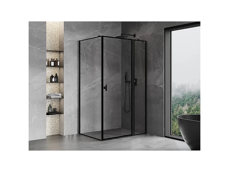 Mexen Mist T prha kabina z nagnjenimi vrati desno 110 x 80 cm, črn okvir, črn - 8A4T-110-080-70-70-P