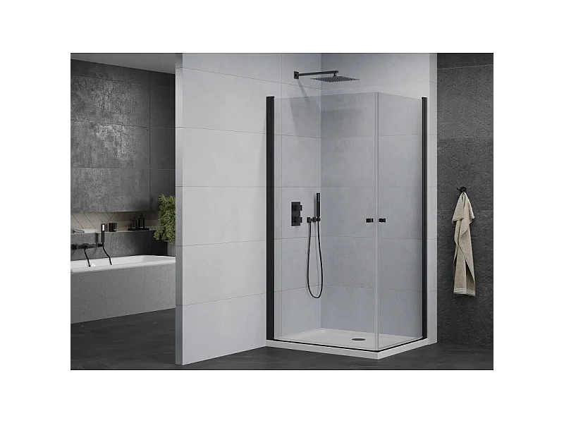 Mexen Pretoria Duo hinged shower cabin 90 x 80 cm, transparent, black + Flat shower tray - 852-090-080-70-02-4010B